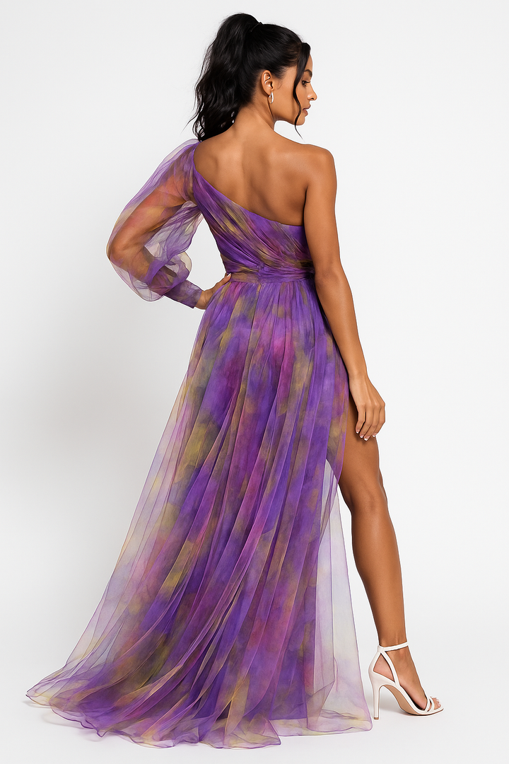 Vestido de Noche Maxi de Manga Asimétrica
