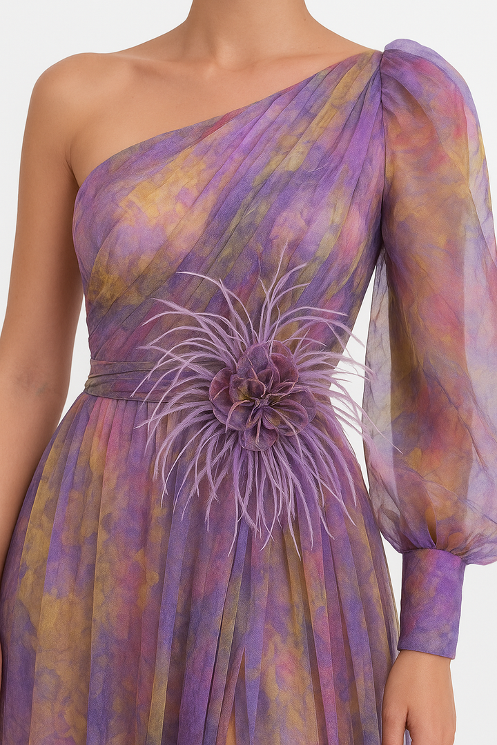 Vestido de Noche Maxi de Manga Asimétrica