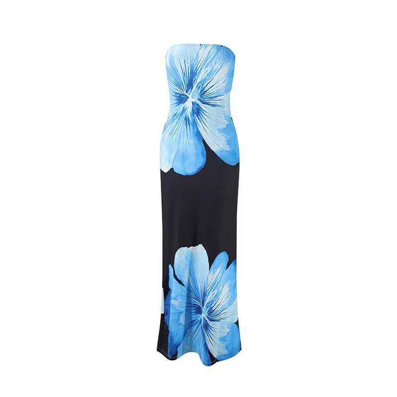 Vestido Maxi Floral Sin Tirantes – Vestido de Noche Elegante para Mujeres