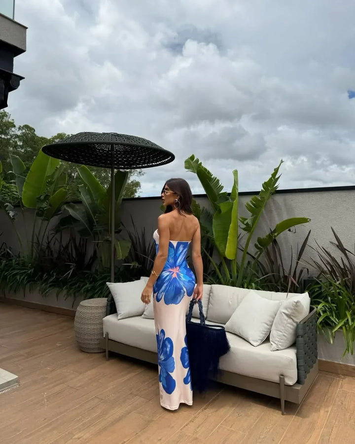 Vestido Maxi Floral Sin Tirantes – Vestido de Noche Elegante para Mujeres