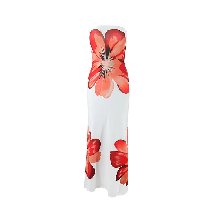 Vestido Maxi Floral Sin Tirantes – Vestido de Noche Elegante para Mujeres