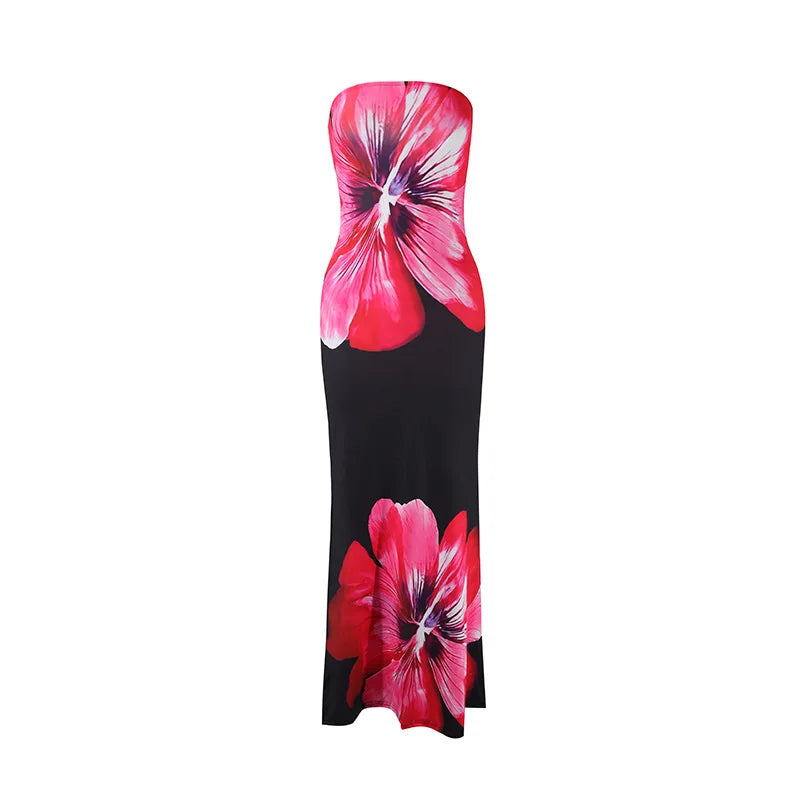 Vestido Maxi Floral Sin Tirantes – Vestido de Noche Elegante para Mujeres