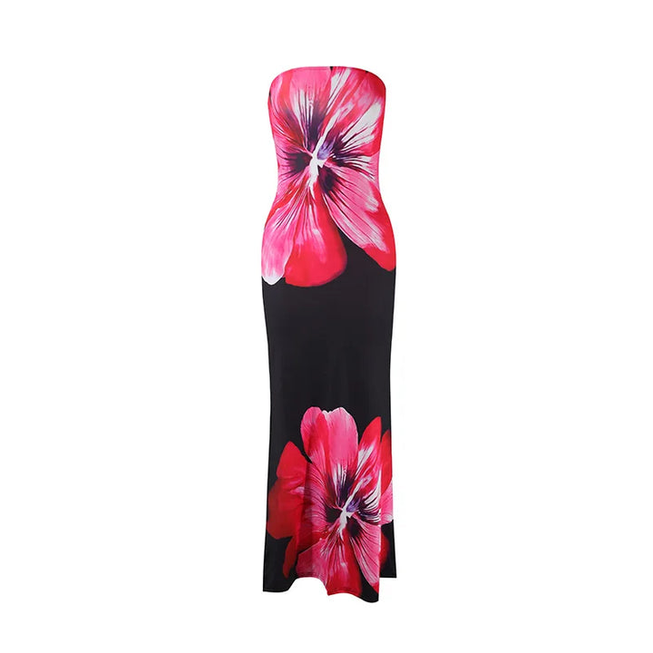 Vestido Maxi Floral Sin Tirantes – Vestido de Noche Elegante para Mujeres