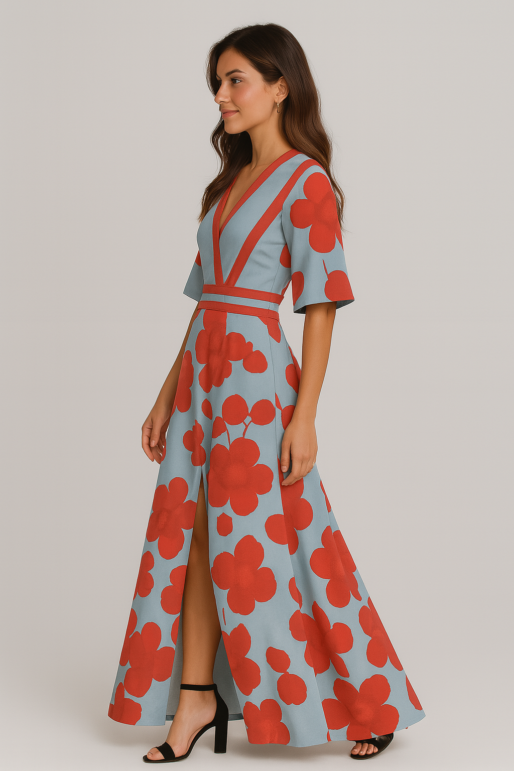 Vestido Maxi de Verano con Escote en V Floral