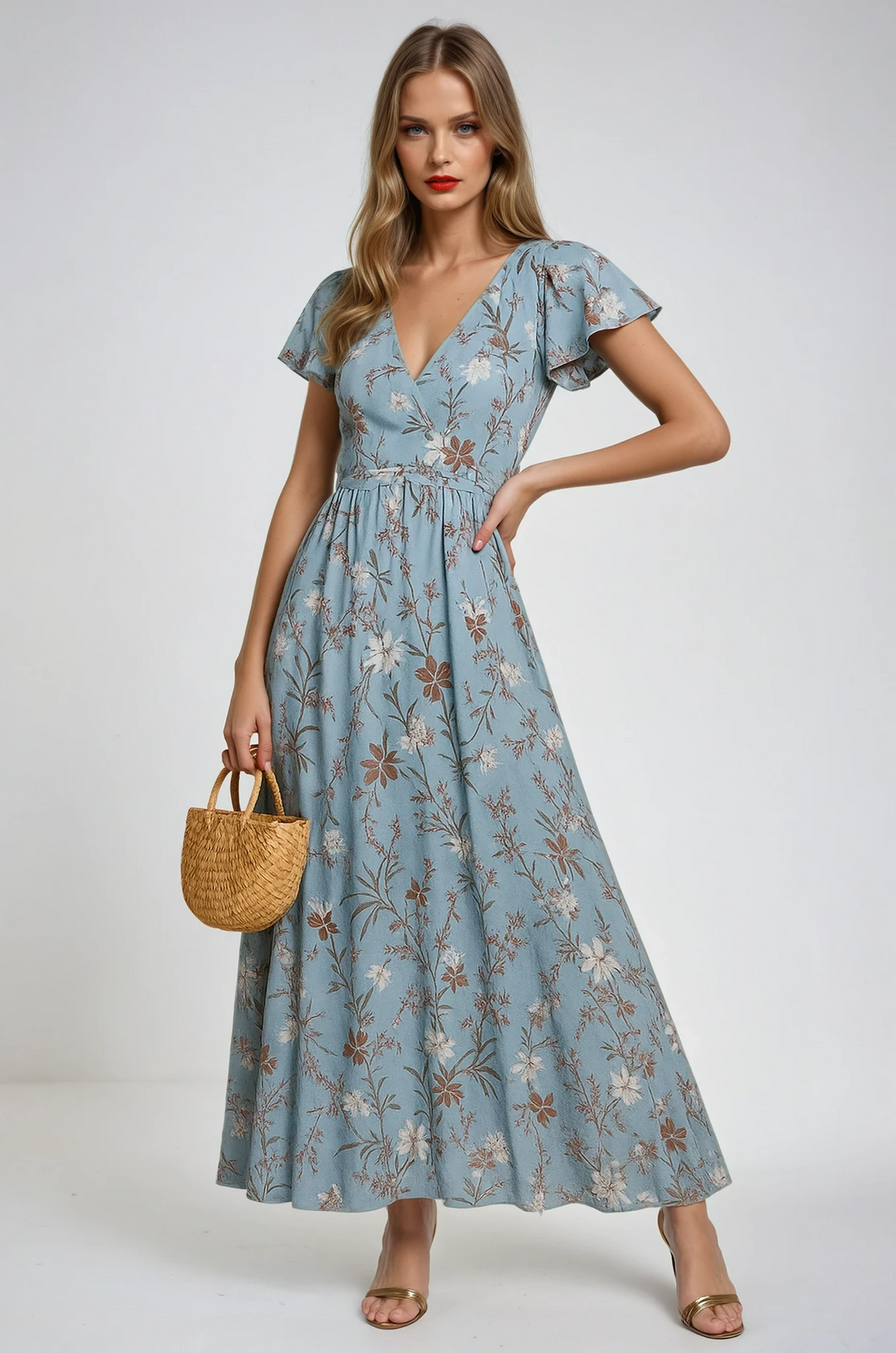 Vestido Maxi Floral de Verano Azul