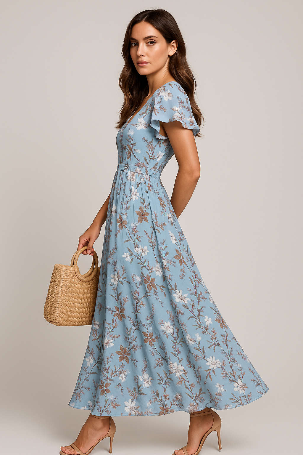 Vestido Maxi Floral de Verano Azul