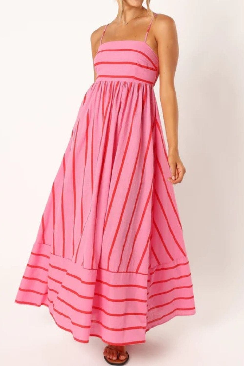 Vestido Maxi de Playa de Verano con Tirantes a Rayas