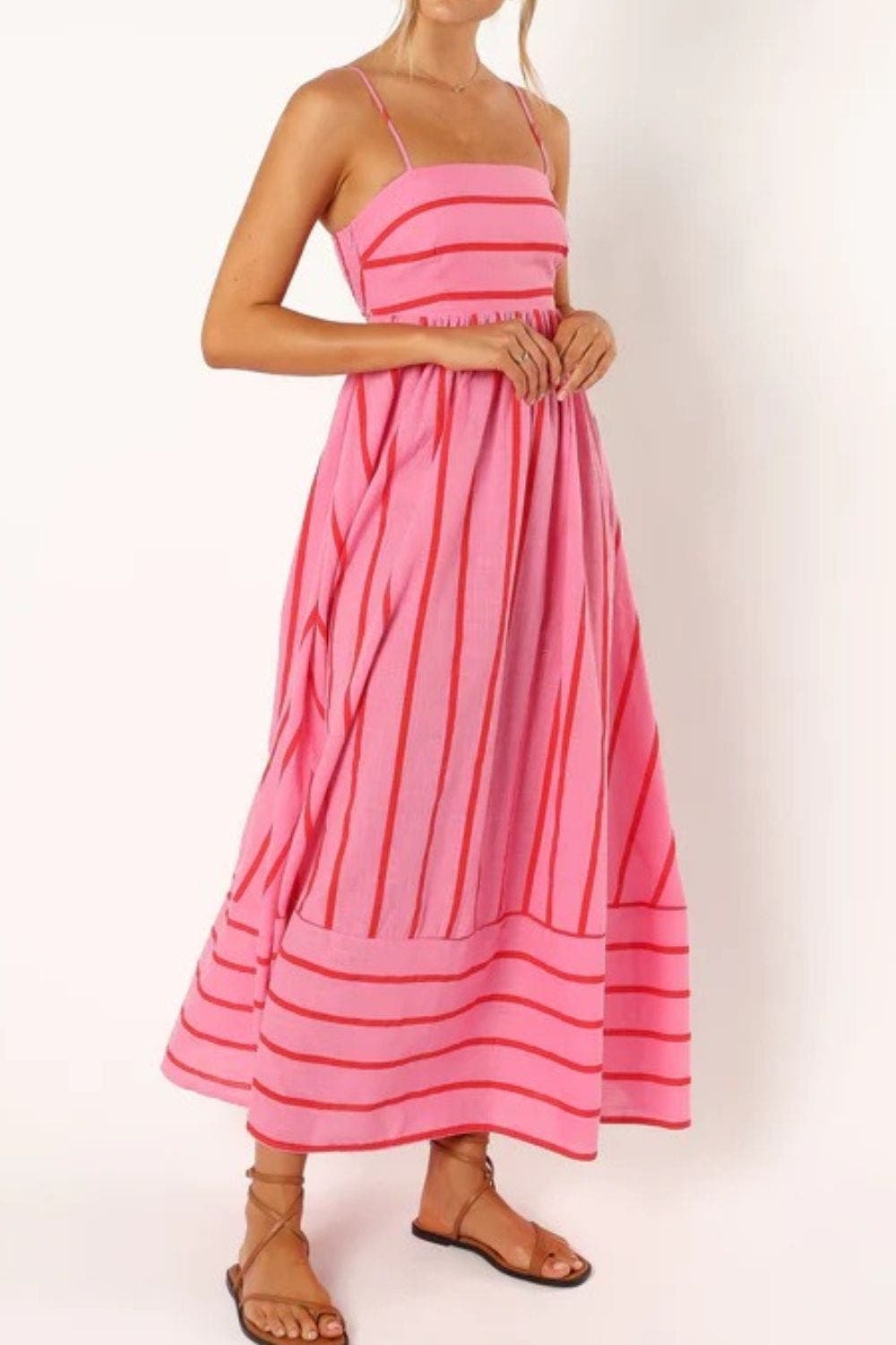 Vestido Maxi de Playa de Verano con Tirantes a Rayas