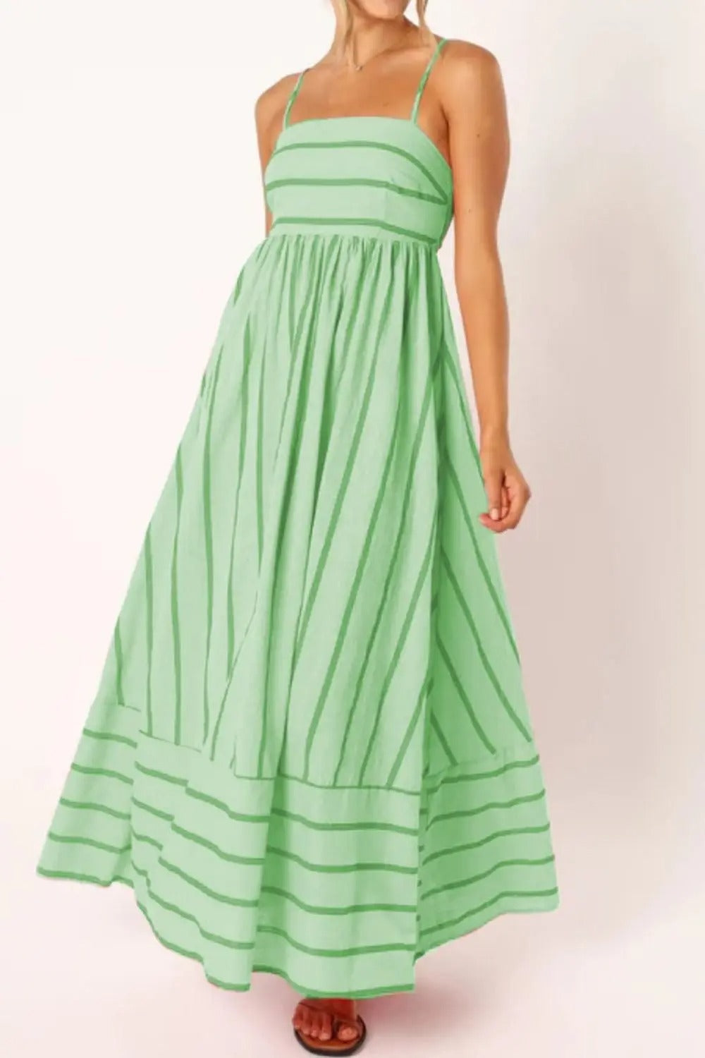 Vestido Maxi de Playa de Verano con Tirantes a Rayas
