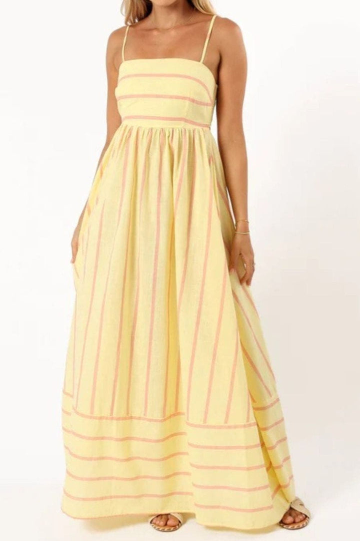Vestido Maxi de Playa de Verano con Tirantes a Rayas