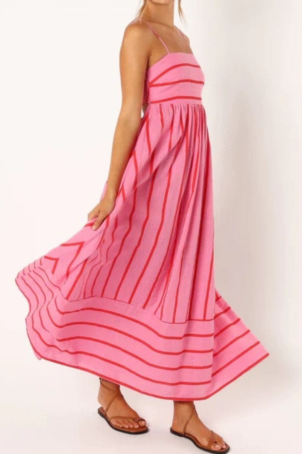 Vestido Maxi de Playa de Verano con Tirantes a Rayas