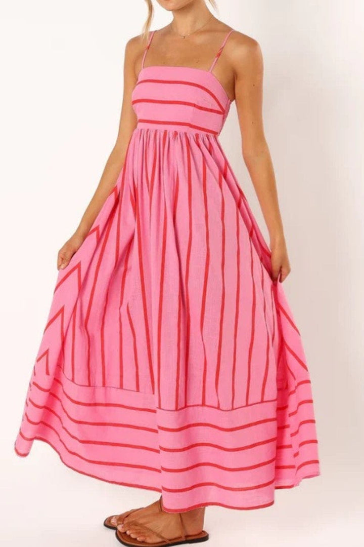 Vestido Maxi de Playa de Verano con Tirantes a Rayas