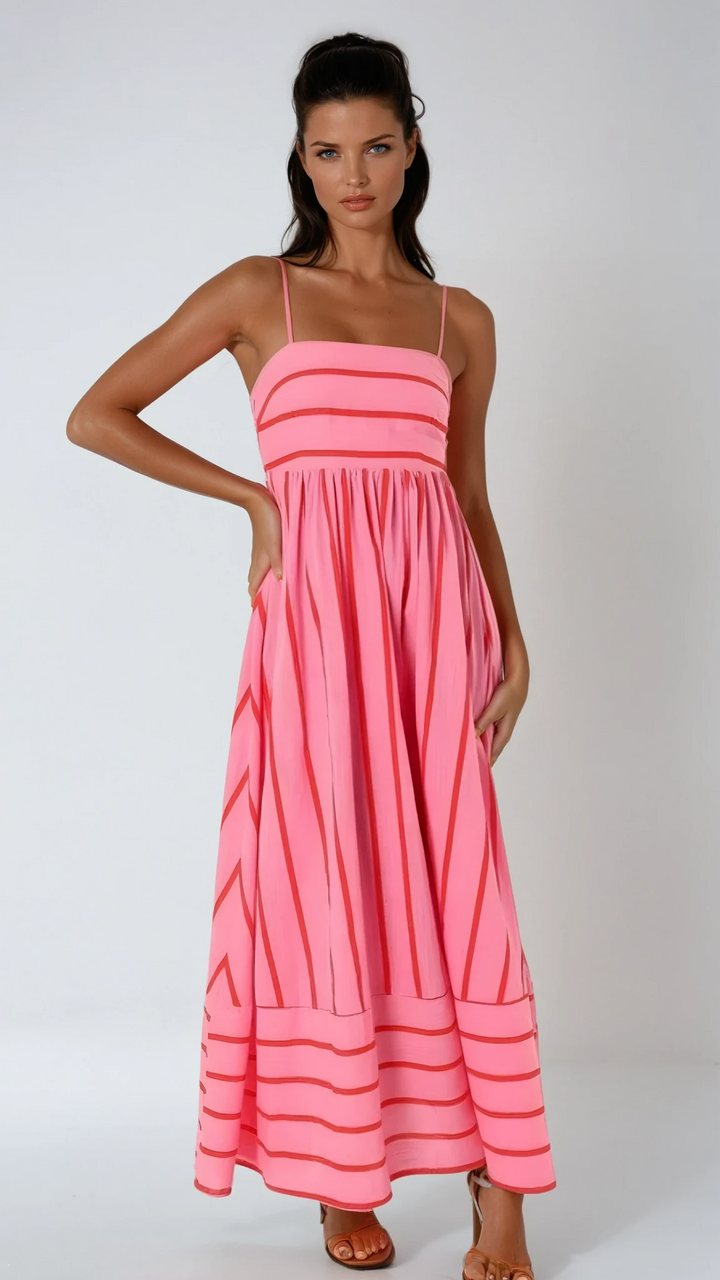 Vestido Maxi de Playa de Verano con Tirantes a Rayas