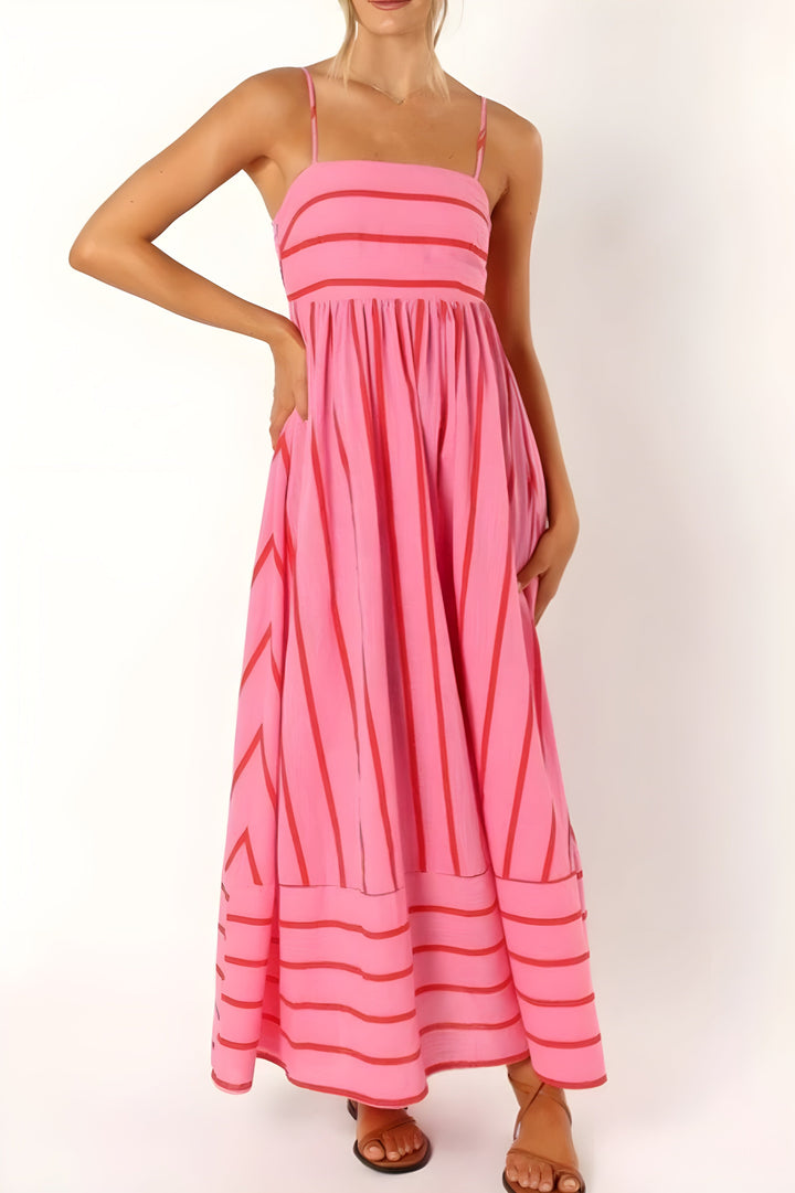 Vestido Maxi de Playa de Verano con Tirantes a Rayas