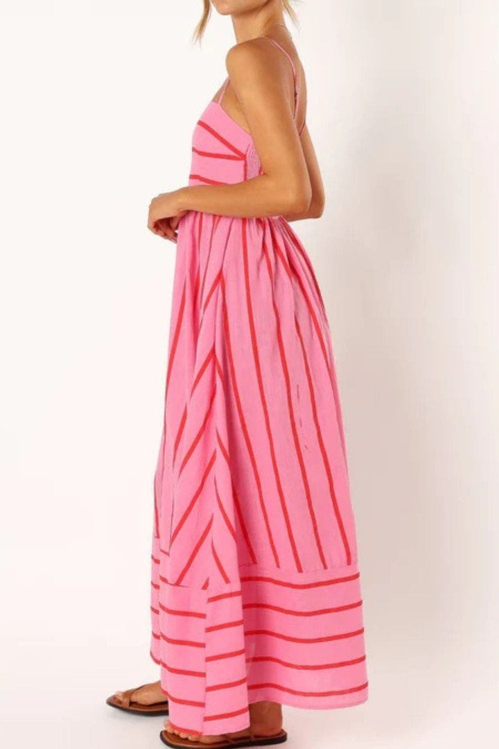 Vestido Maxi de Playa de Verano con Tirantes a Rayas