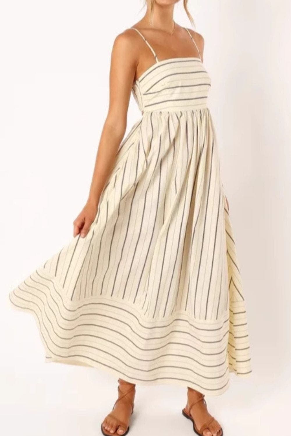 Vestido Maxi de Playa de Verano con Tirantes a Rayas