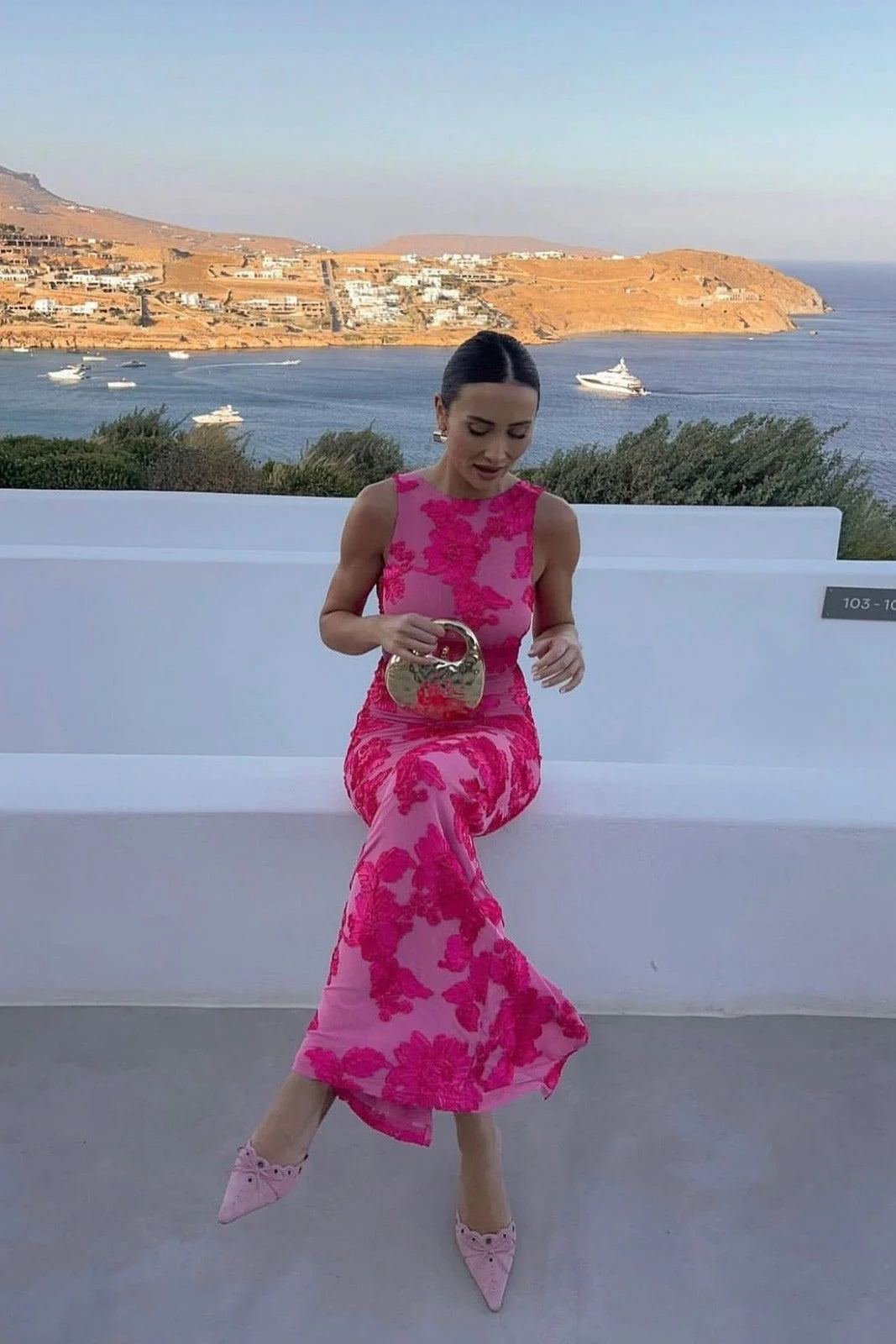Vestido Maxi de Noche Sin Mangas Bordado Floral