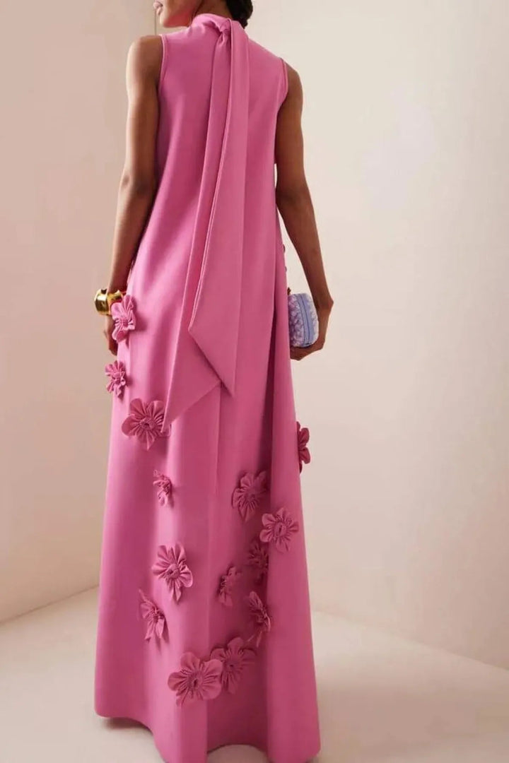 Vestido Maxi de Verano Sin Mangas Adornado con Flores