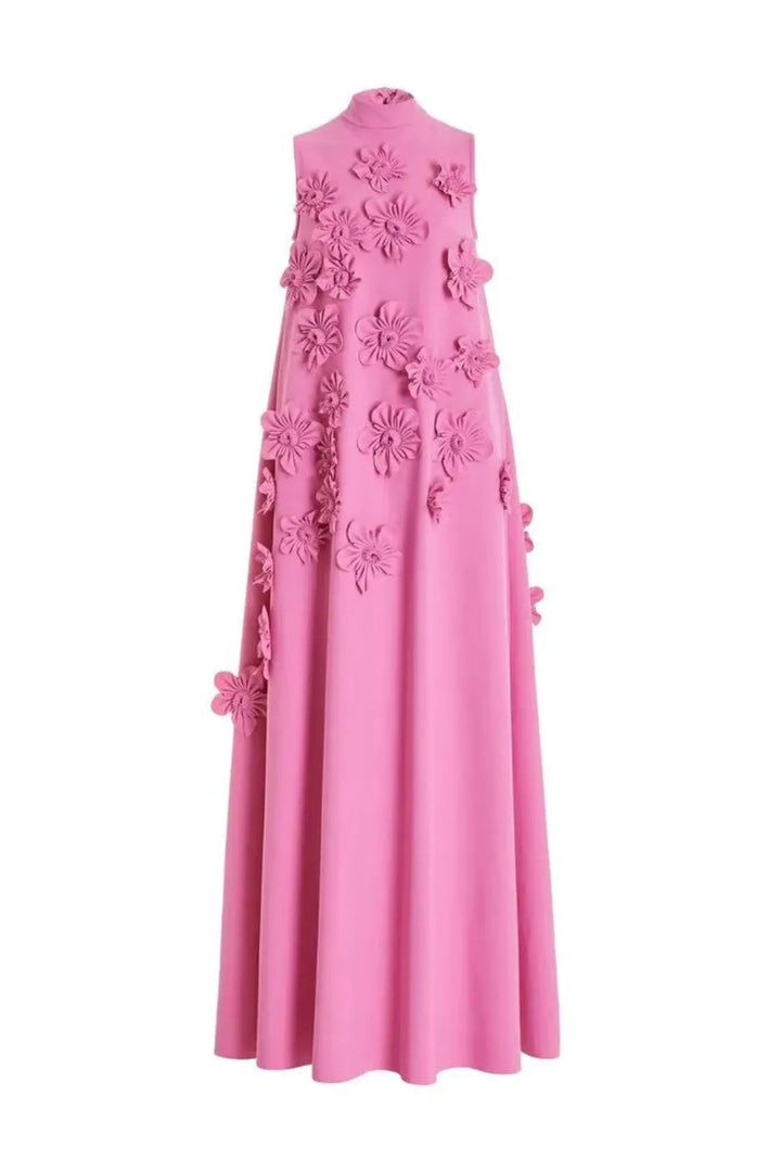 Vestido Maxi de Verano Sin Mangas Adornado con Flores