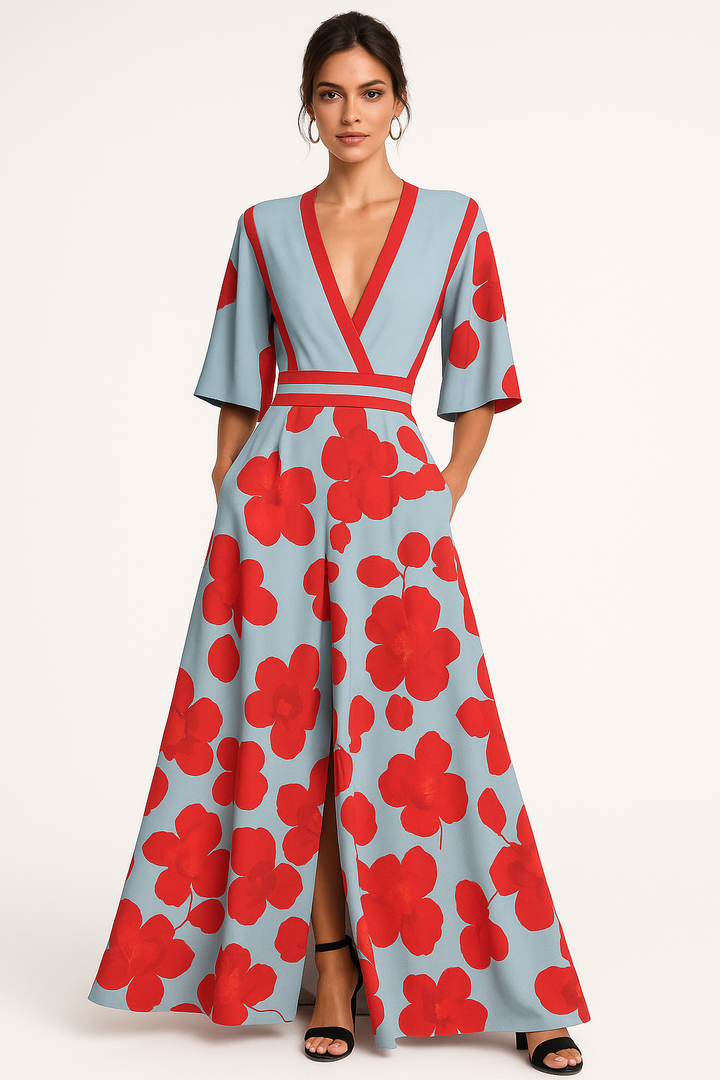 Vestido Maxi de Verano con Escote en V Floral