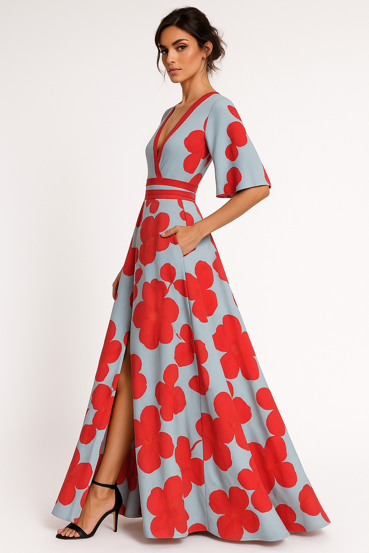 Vestido Maxi de Verano con Escote en V Floral