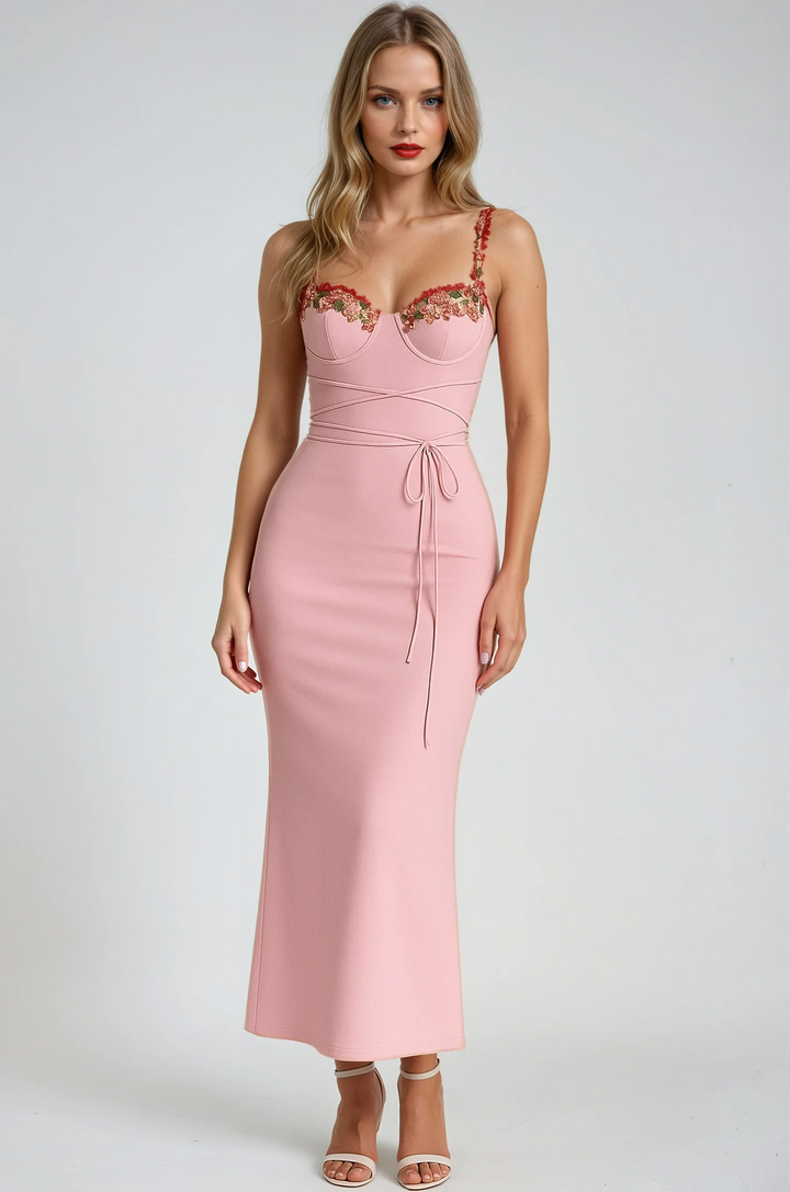 Vestido Maxi de Noche de Verano Bordado de Flores