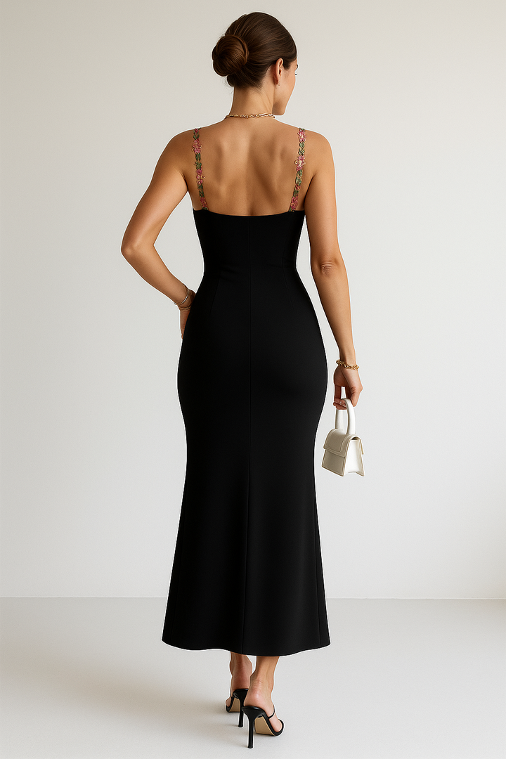 Vestido Maxi de Noche de Verano Bordado de Flores