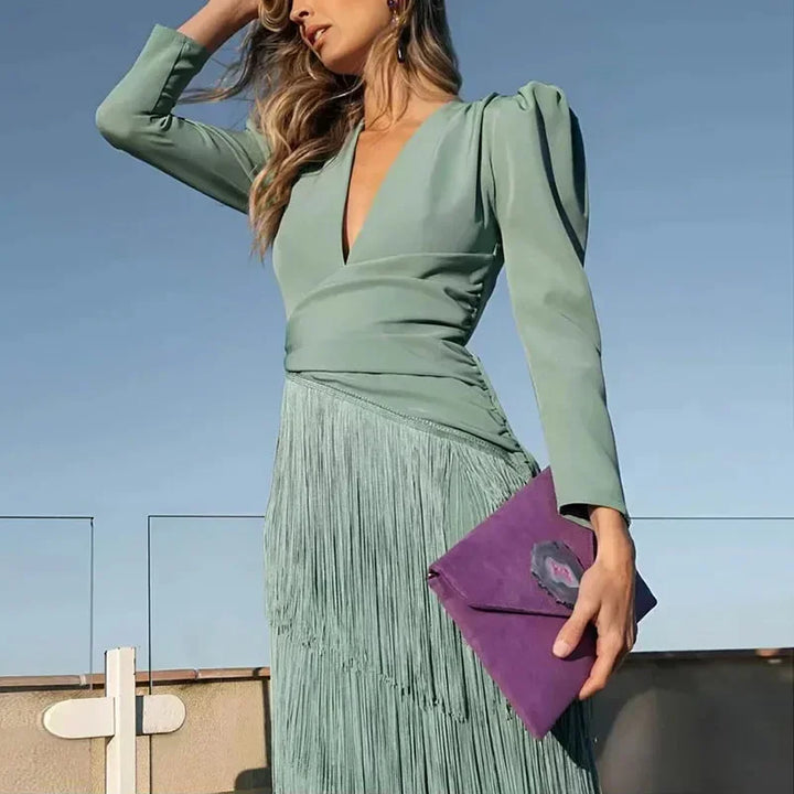 Vestido Maxi con Detalle de Flecos – Vestido Elegante para Ocasiones Especiales para Mujeres