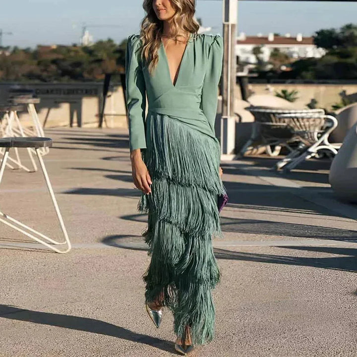 Vestido Maxi con Detalle de Flecos – Vestido Elegante para Ocasiones Especiales para Mujeres