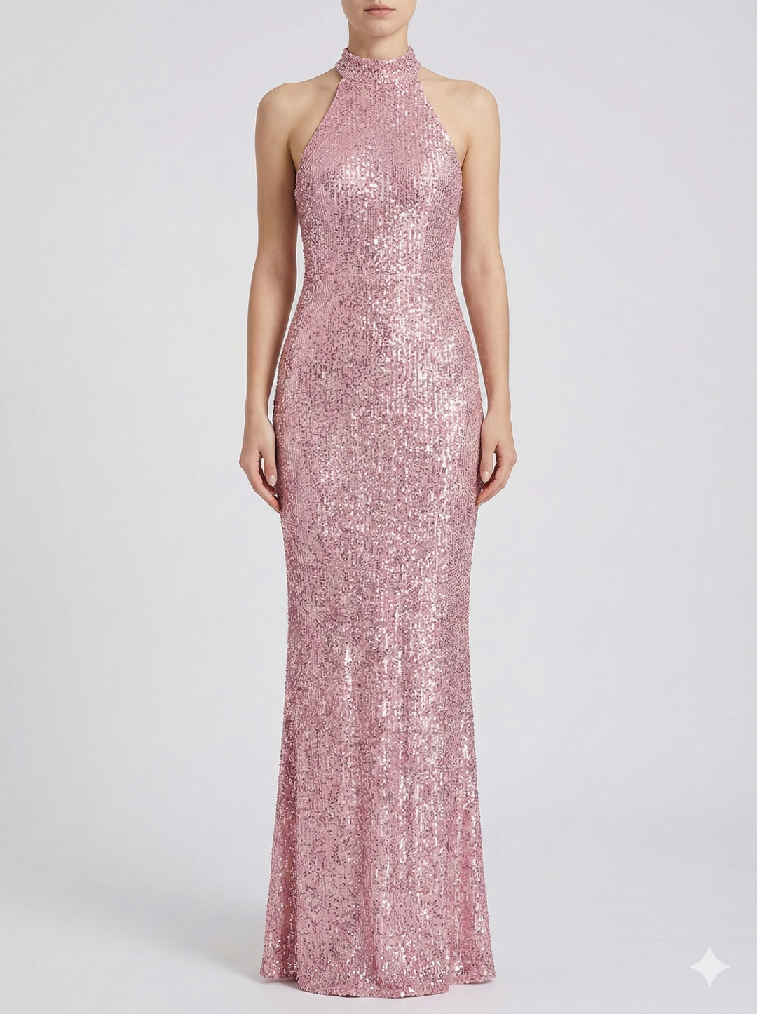 Vestido Maxi de Cuello Halter con Silueta Elegante y Ajustada