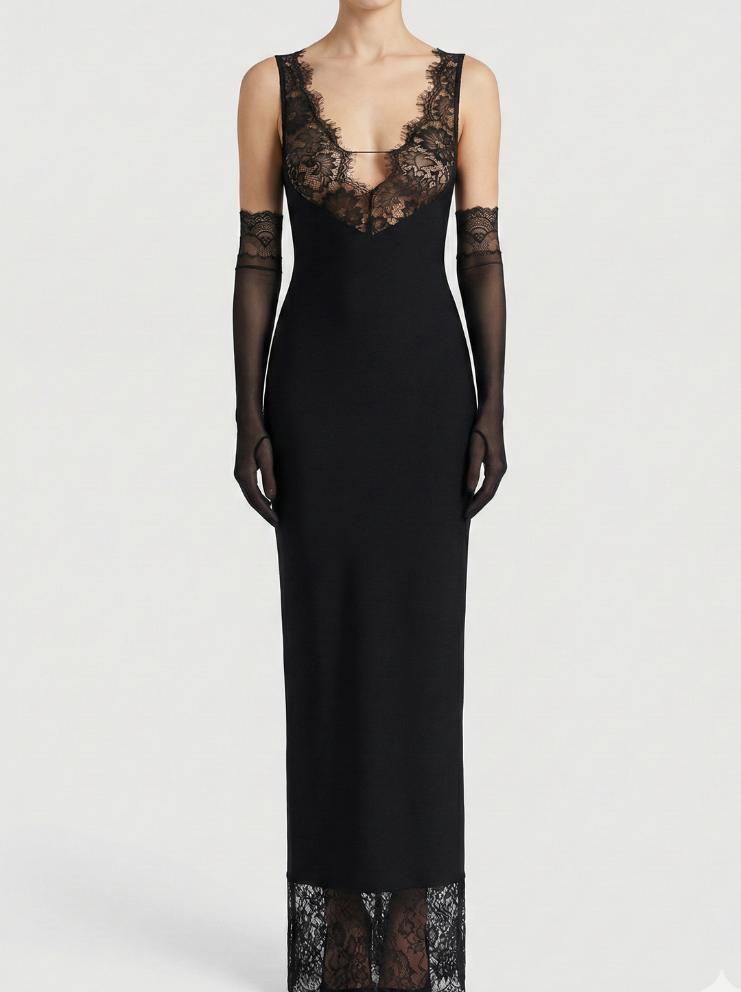 Vestido Maxi con Panel de Encaje – Vestido Elegante para la Silueta Nocturna de Mujeres