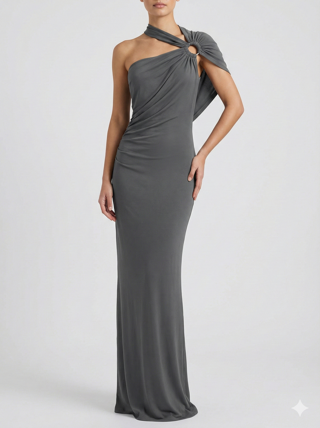 Vestido Maxi Drapado de Un Hombro con Silueta Esculpida