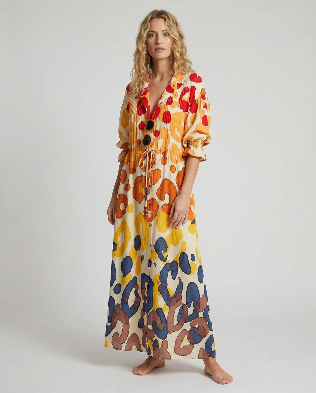Vestido de Impresión de Círculo Geométrico – Estilo Vintage de Manga Abullonada A-Line para Verano