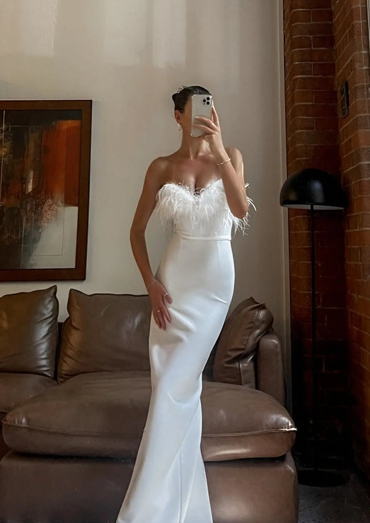 Maxi vestido de invitada de boda de noche Blanco