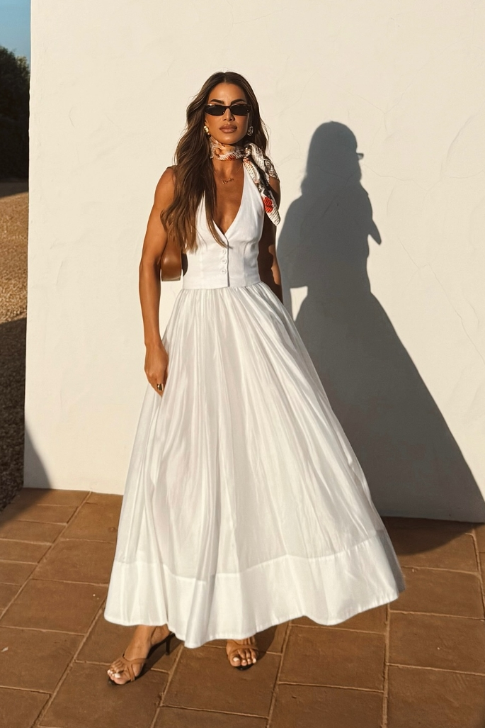 Elegante Vestido de Fiesta Blanco de Verano