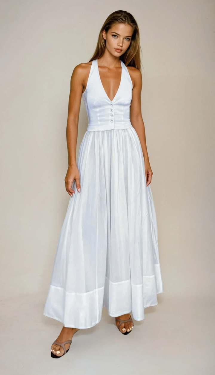 Elegante Vestido de Fiesta Blanco de Verano