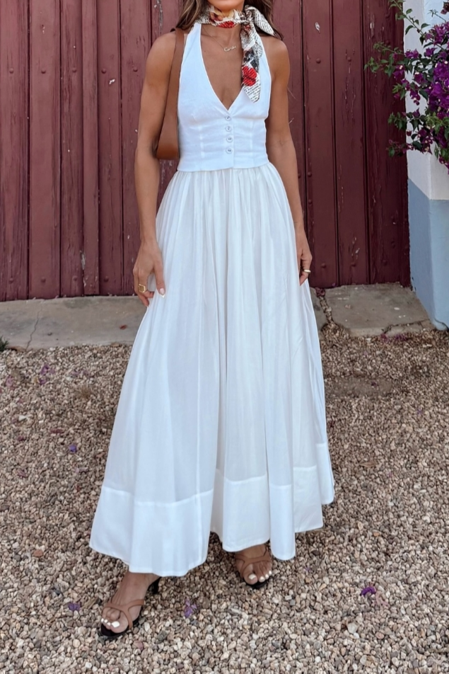 Elegante Vestido de Fiesta Blanco de Verano