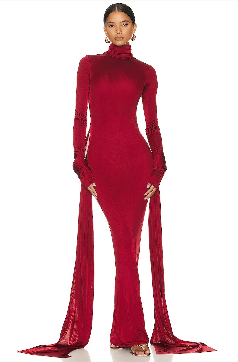 Vestido Maxi Formal de Cuello Alto Rojo