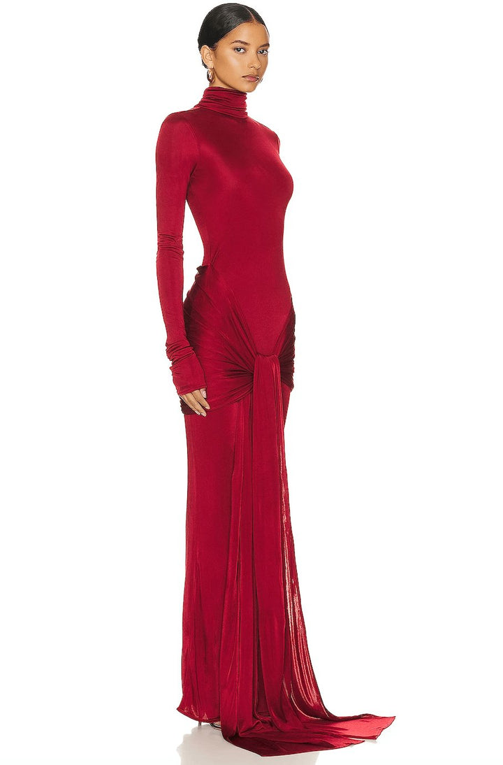 Vestido Maxi Formal de Cuello Alto Rojo