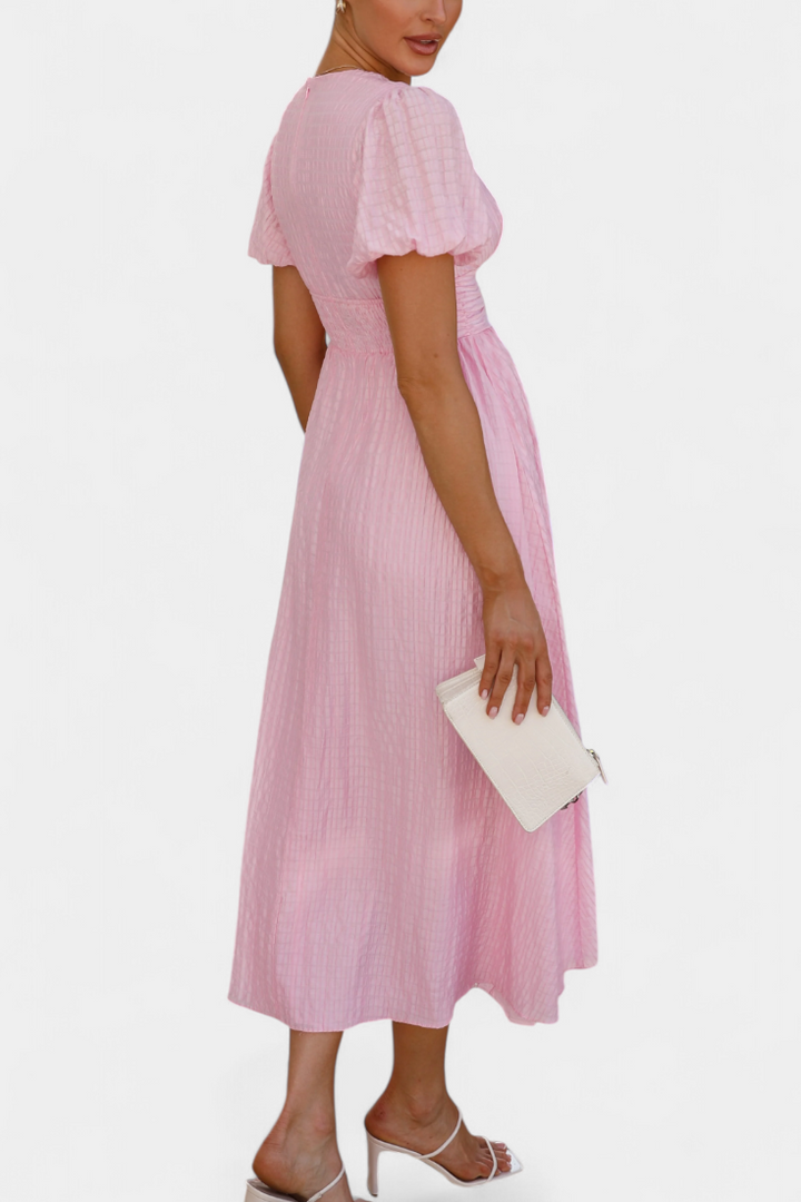 Mélia Vestido Maxi con Escote en V y Mangas Abullonadas