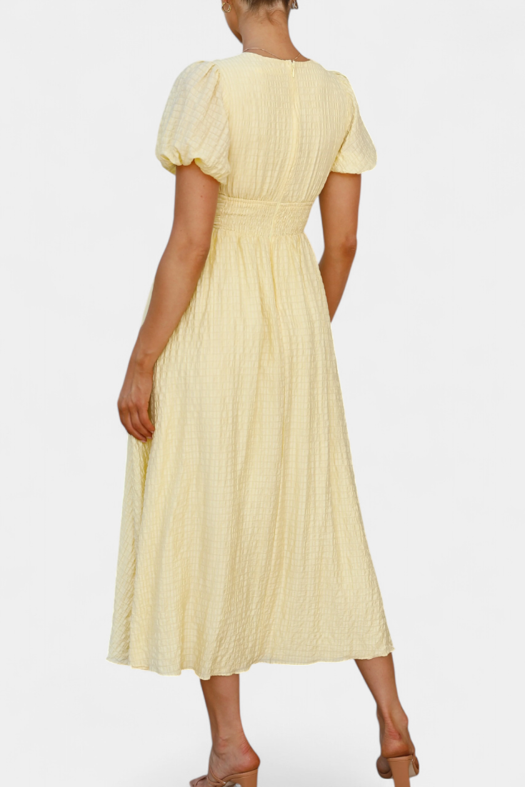 Mélia Vestido Maxi con Escote en V y Mangas Abullonadas