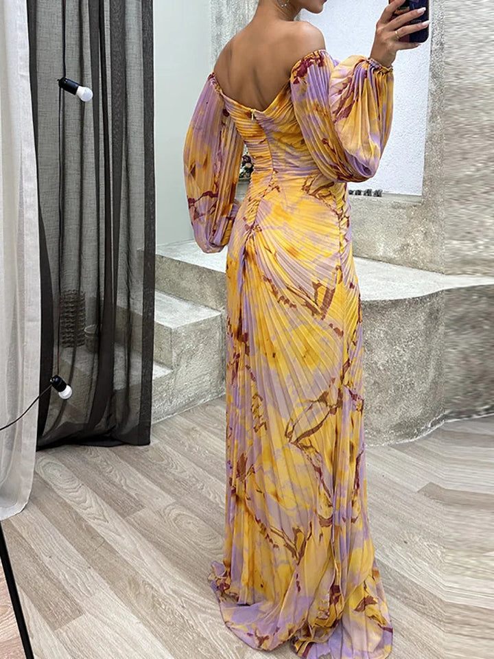 Vestido Maxi de Noche Lujoso - Amarillo y púrpura
