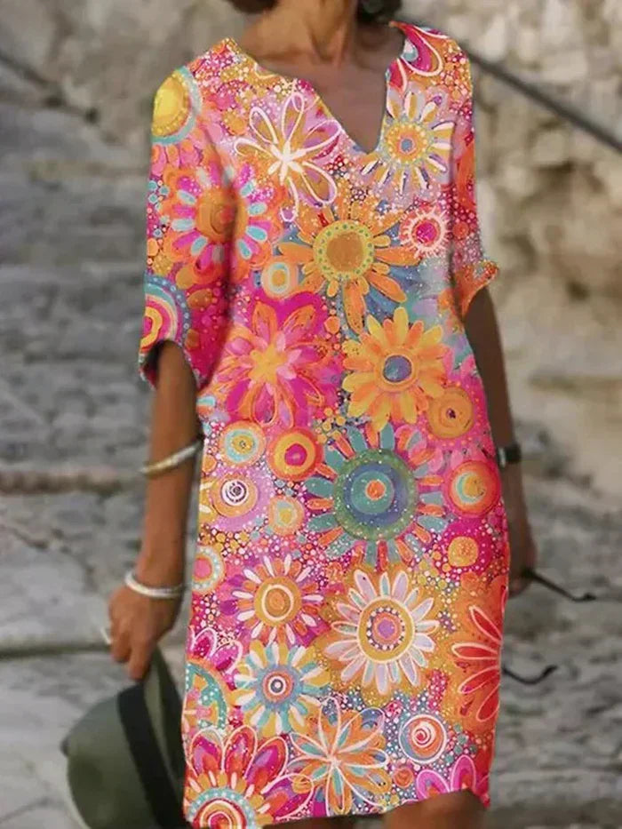 Zephyra | Vestido Midi Floral con Escote en V para Mujeres