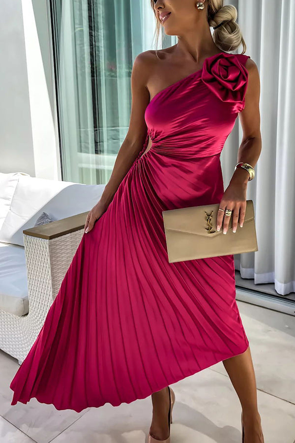 Elegante Vestido Midi de Ocasión Especial con Pliegues en el Hombro