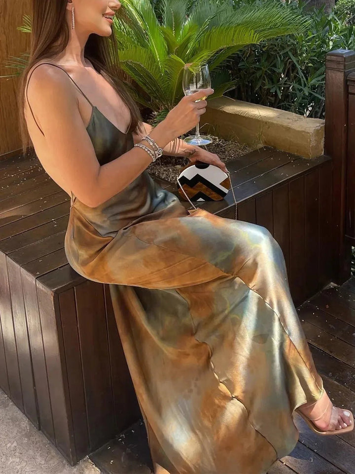 Vestido Maxi de Invitada de Boda de Satén Blanco Neptuno