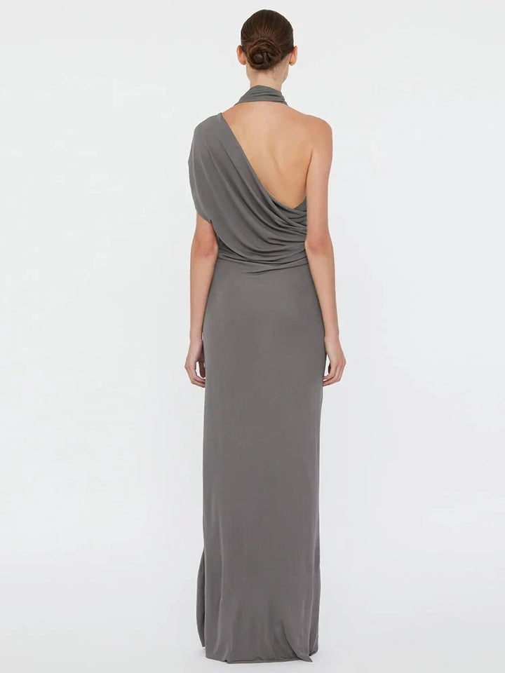 Vestido Maxi Drapado de Un Hombro con Silueta Esculpida