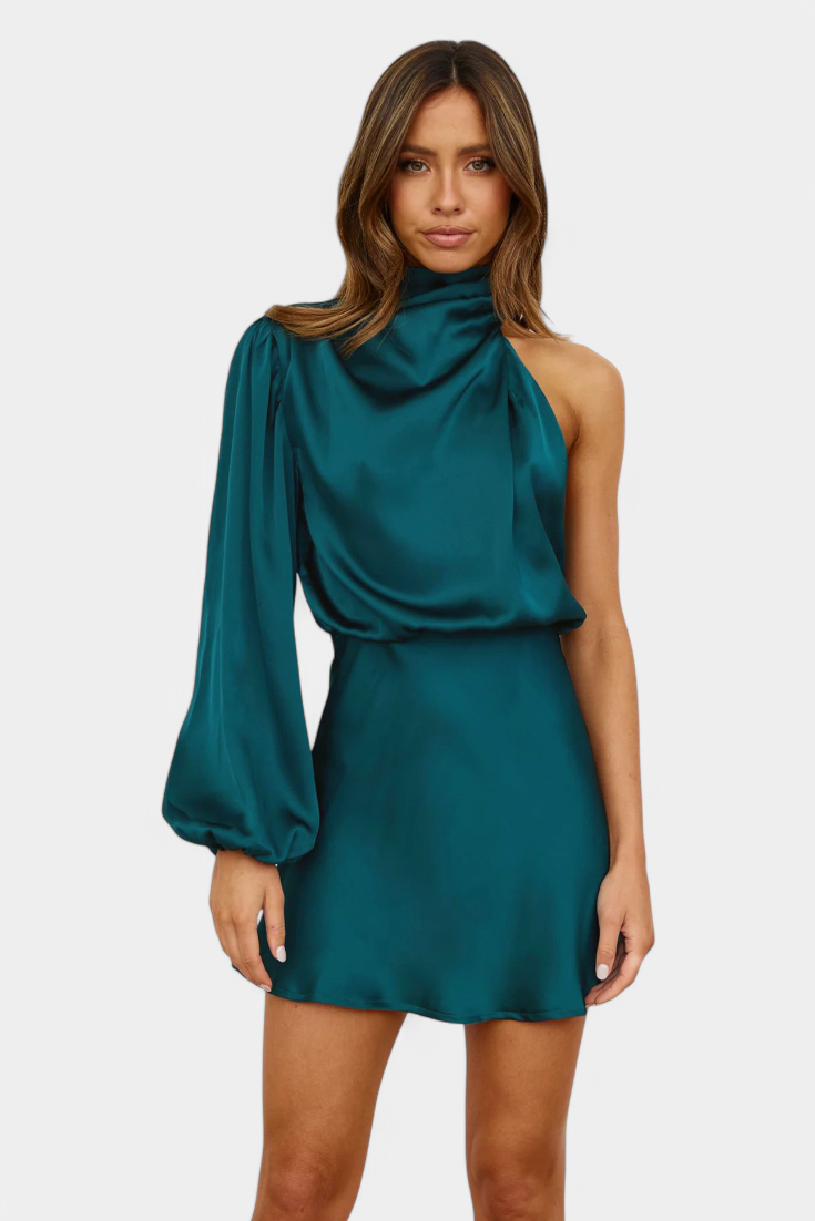 Mara Vestido Mini Drapado de Un Hombro