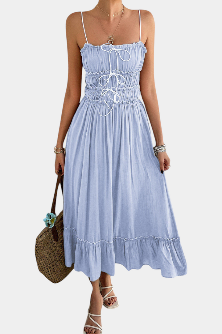 Luz Vestido A-Line Strappy con dobladillo rizado