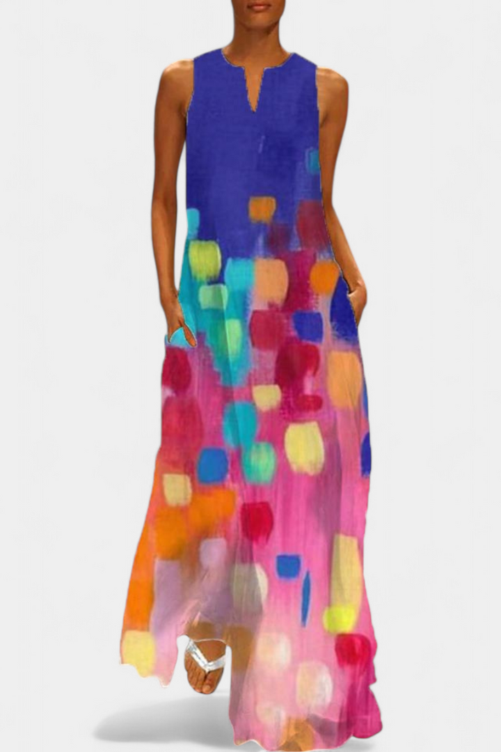 Enna Vestido Colorido Sin Mangas con Escote en V