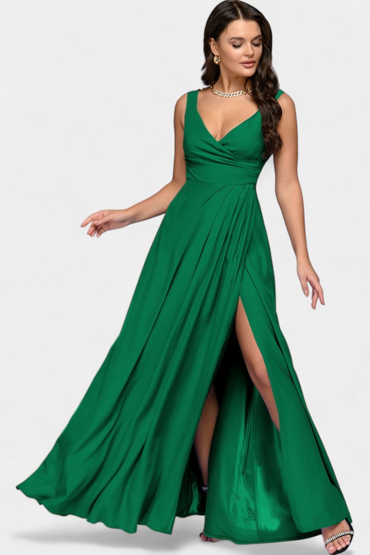 Rocío Vestido Largo con Drapeado Frontal y Escote Cruzado